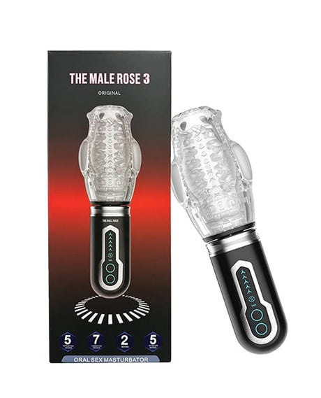 The Male Rose - 3 Thrusting, Rotating & Vibrating Oral Masturbator (Black) - Black