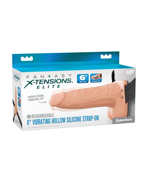 Pipedream - Fantasy X-Tensions Elite Vibrating Hollow Strap-On - Beige / 15.2 cm