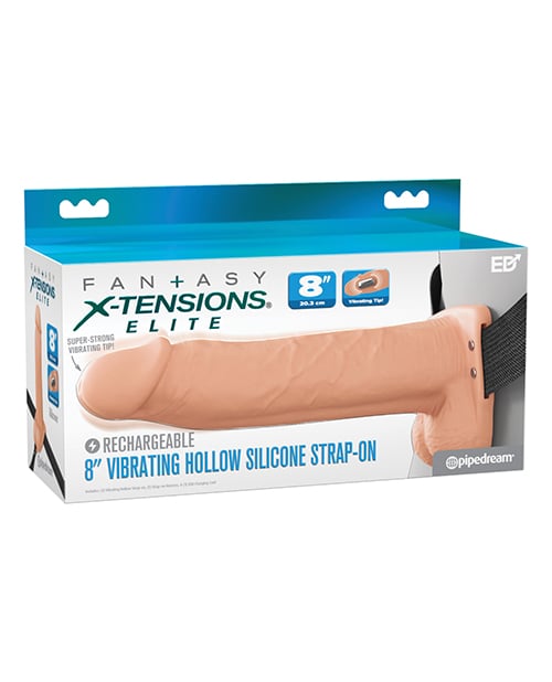 Pipedream - Fantasy X-Tensions Elite Vibrating Hollow Strap-On - Beige / 20.3 cm