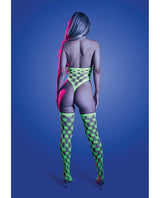 Fantasy Lingerie - Adrenaline Rhinestone Fishnet Teddy Set (Neon Green) - Green / One Size