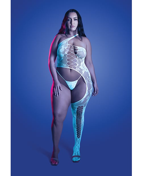 Fantasy Lingerie - Lights Get Low Floral Bodystocking & Panty (White) - White / Queen Size