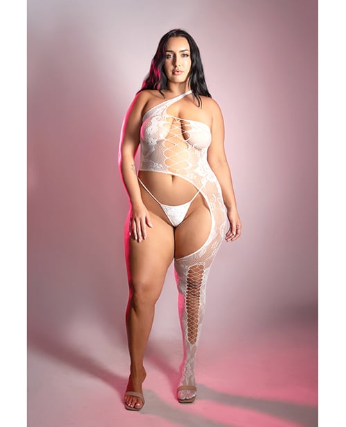 Fantasy Lingerie - Lights Get Low Floral Bodystocking & Panty (White) - White / Queen Size