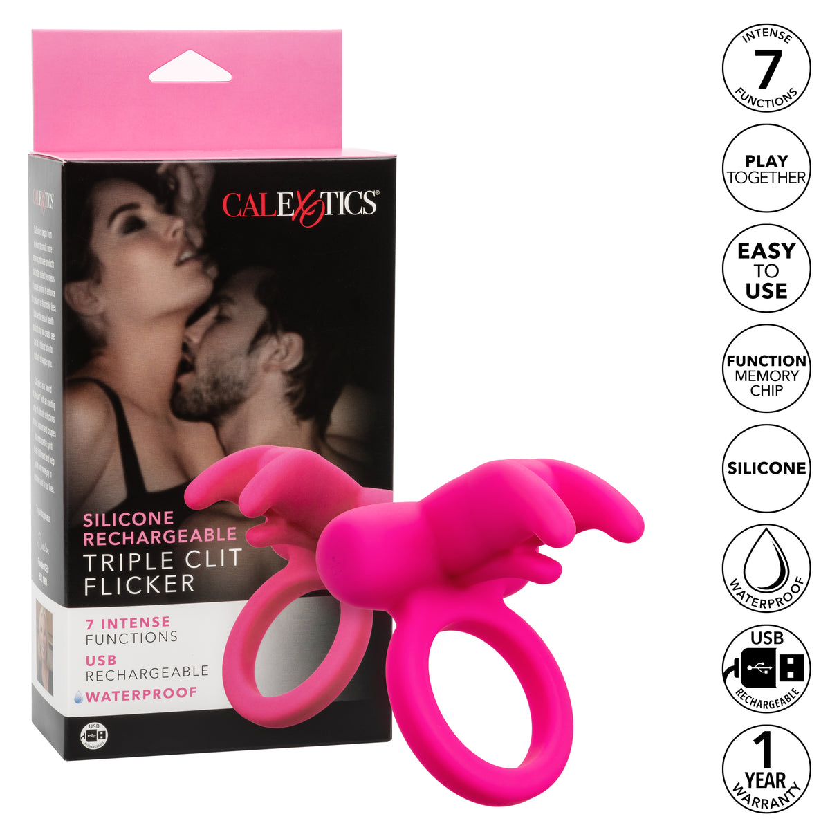 CalExotics - Triple Flicker Rechargeable Clitoral Vibrator (Pink) - Pink