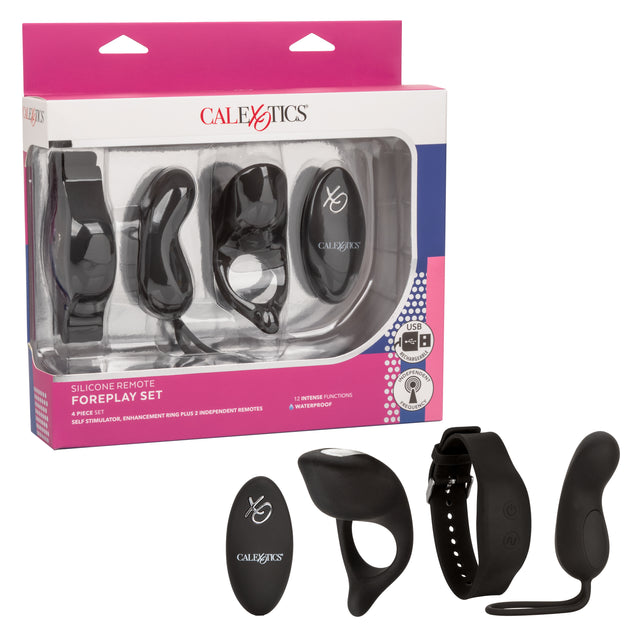 CalExotics - Remote-Control Rechargeable Couples Vibrator Set (Black) - Black
