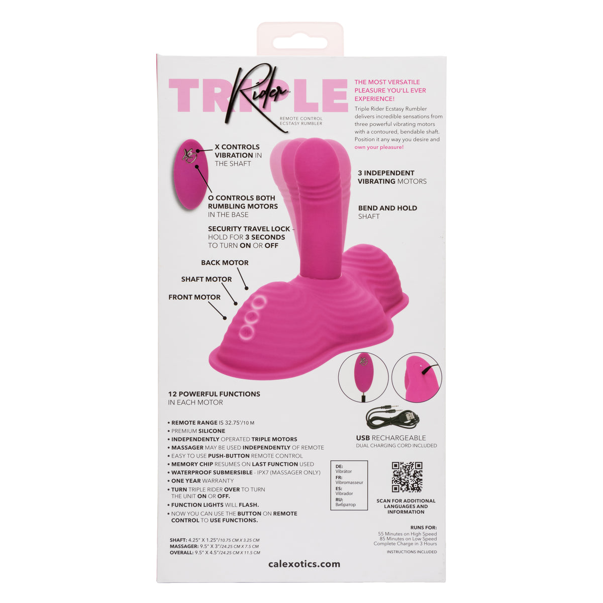 CalExotics - Triple Rider Remote-Control Wearable Couples Vibrator (Pink) - Pink