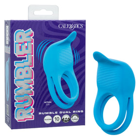 CalExotics - Rumbler Dual-Ring Vibrating Cock Ring (Blue) - Blue