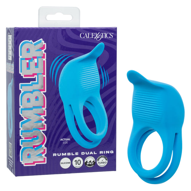 CalExotics - Rumbler Dual-Ring Vibrating Cock Ring (Blue) - Blue