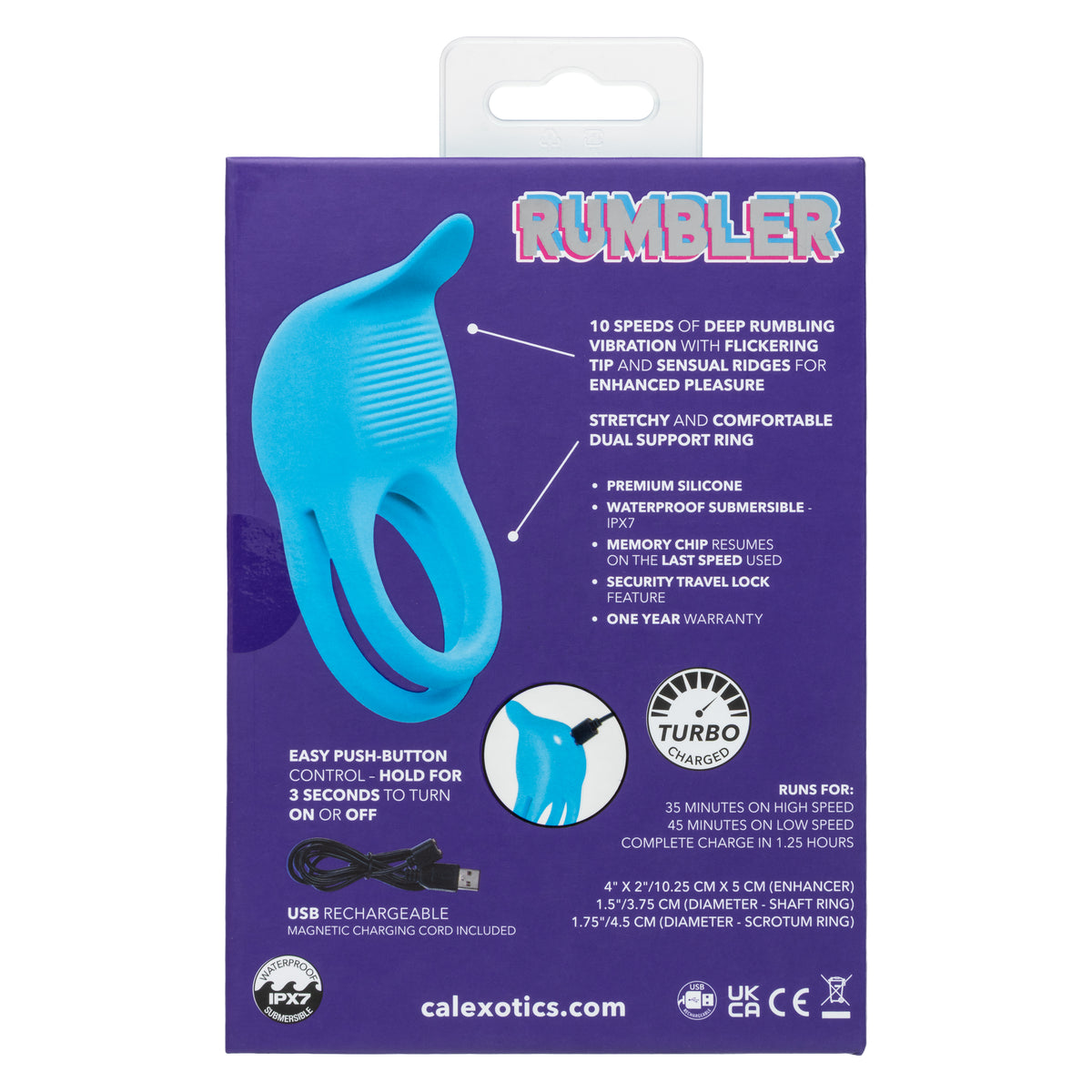 CalExotics - Rumbler Dual-Ring Vibrating Cock Ring (Blue) - Blue