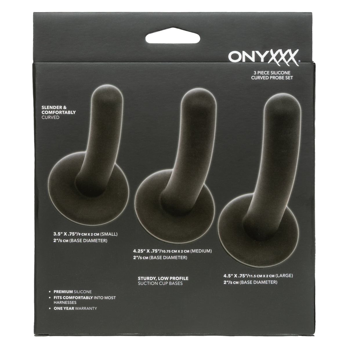 CalExotics - Onyxxx 3-Piece Silicone Curved Anal Probe Set (Black) - Black