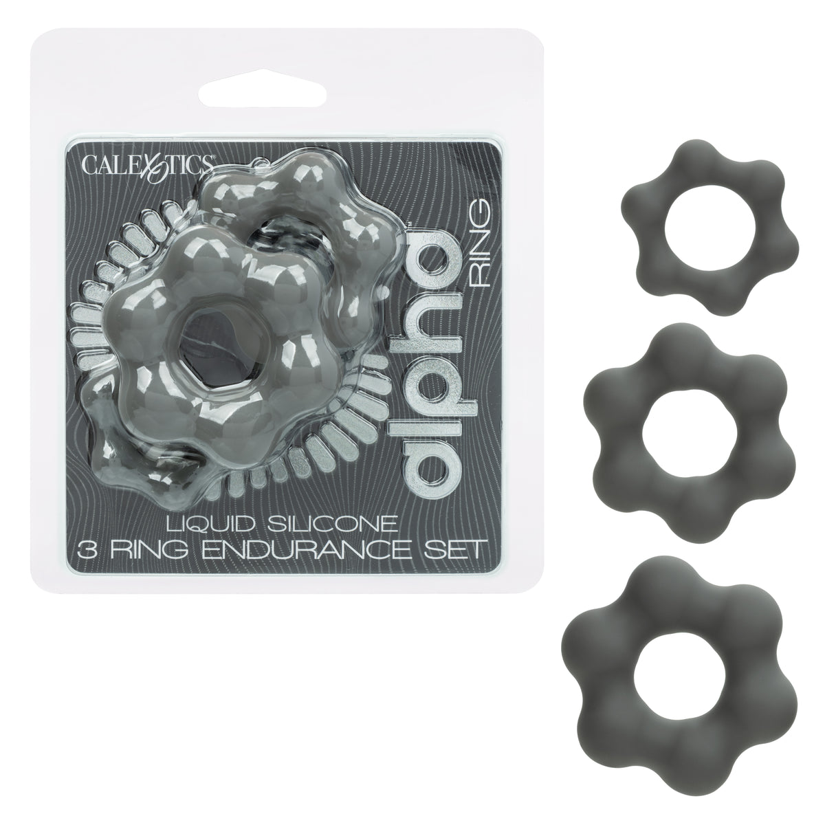 CalExotics - Alpha 3-Ring Endurance Cock Ring Set (Grey) - Grey