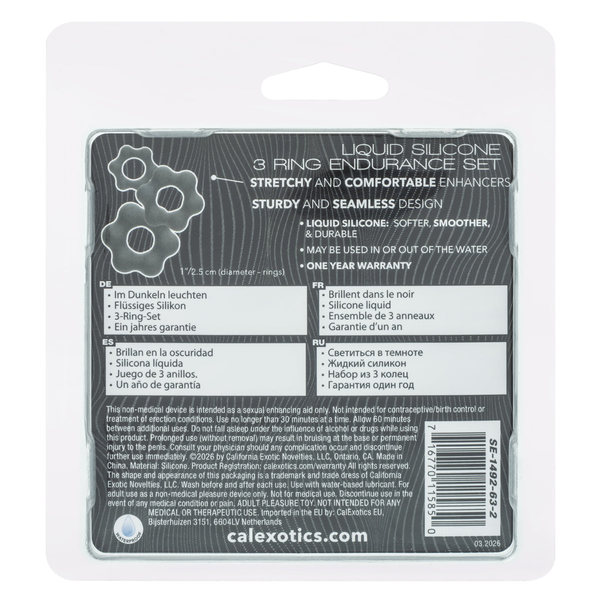 CalExotics - Alpha 3-Ring Endurance Cock Ring Set (Grey) - Grey