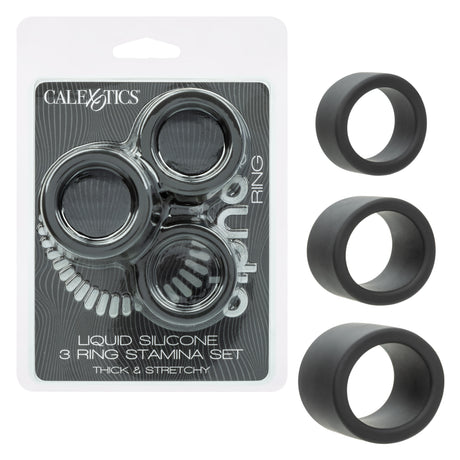 CalExotics - Alpha 3-Ring Stamina Cock Ring Set (Black) - Black
