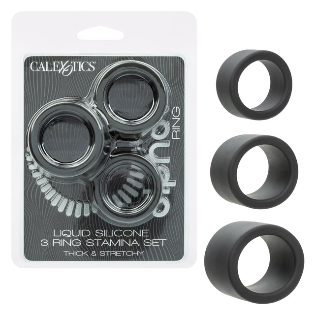 CalExotics - Alpha 3-Ring Stamina Cock Ring Set (Black) - Black
