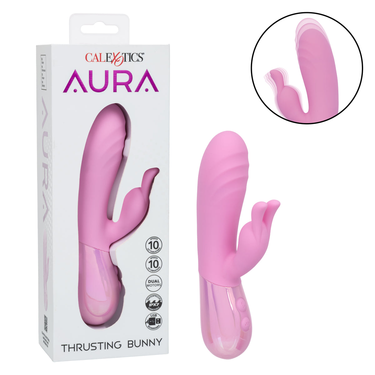 CalExotics - Aura Thrusting Bunny Dual-Action Vibrator (Pink) - Pink