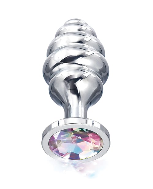 Nixie - Honey Dipper Ribbed Metal Jeweled Anal Plug (Rainbow) - Multi Colour / Large