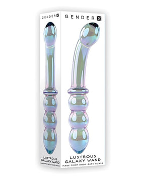Gender X - Lustrous Galaxy Dual-Ended Glass Dildo & Wand Massager (Green) - Green