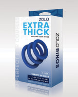 Zolo - Extra-Thick Silicone Cock Ring Set of 3 (Blue) - Blue