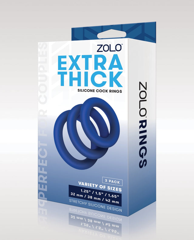 Zolo - Extra-Thick Silicone Cock Ring Set of 3 (Blue) - Blue