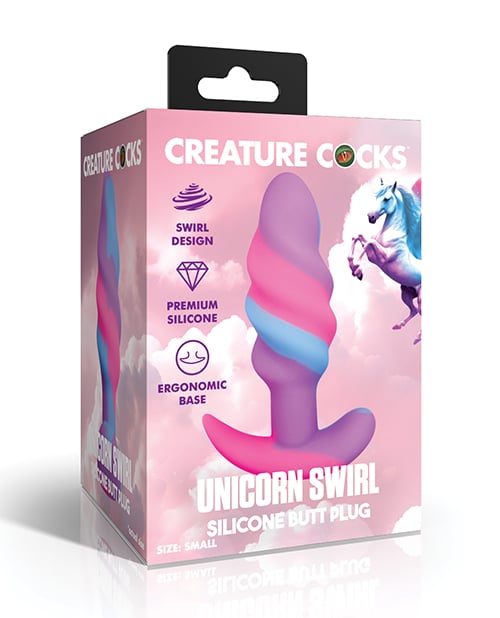 XR Brands - Creature Cocks Unicorn Swirl Silicone Anal Plug (Purple) - Purple / Small