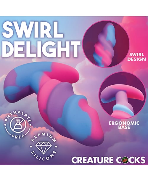 XR Brands - Creature Cocks Unicorn Swirl Silicone Anal Plug (Purple) - Purple / Small