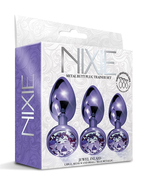 Nixie - Metal Jeweled Anal Plug Training Set (Metallic Purple) - Metallic Purple