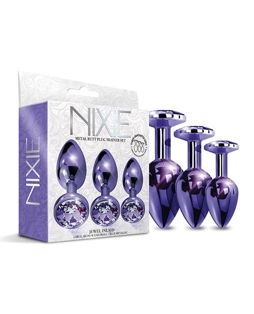 Nixie - Metal Jeweled Anal Plug Training Set (Metallic Purple) - Metallic Purple