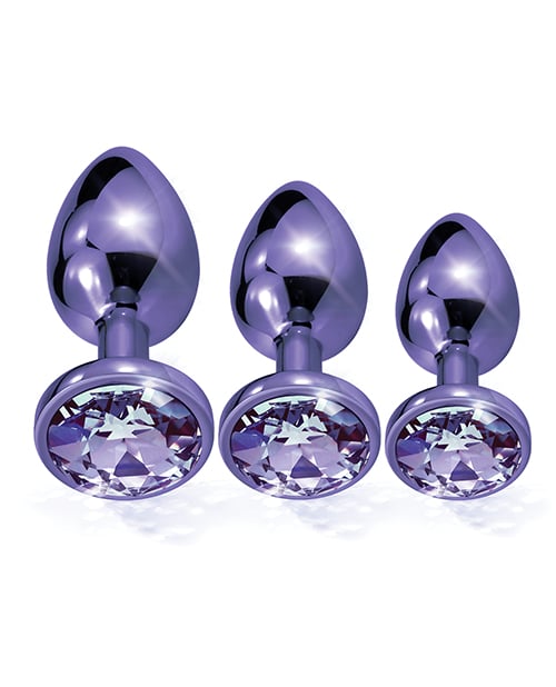 Nixie - Metal Jeweled Anal Plug Training Set (Metallic Purple) - Metallic Purple