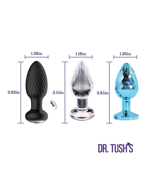 Dr. Tush's - Venture Glass, Metal & Vibrating Anal Plug Set (Multi Colour) - Multi Colour / Small