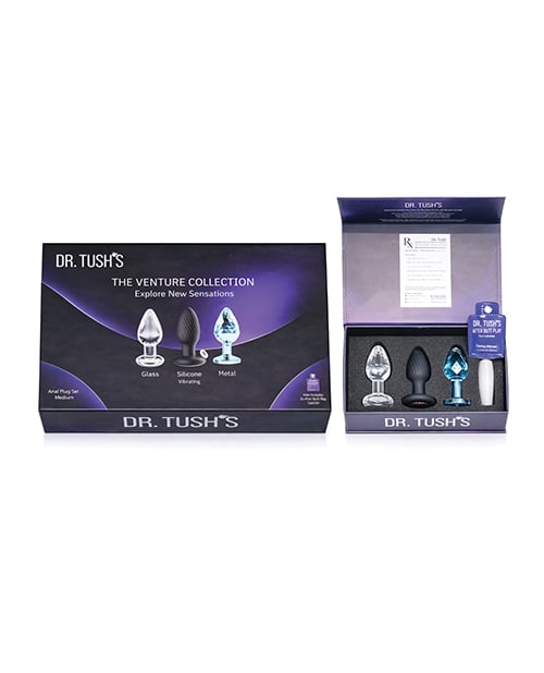 Dr. Tush's - Venture Glass, Metal & Vibrating Anal Plug Set (Multi Colour) - Multi Colour / Small