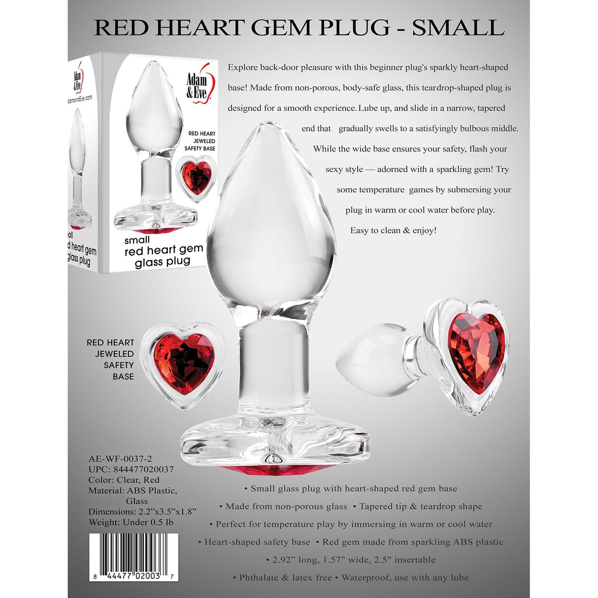 Adam & Eve - Red Heart Gem Glass Anal Plug CherryAffairs