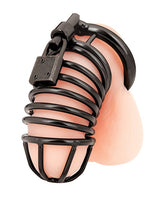 Blue Line - Deluxe Metal Chastity Cage (Black) – product view 2