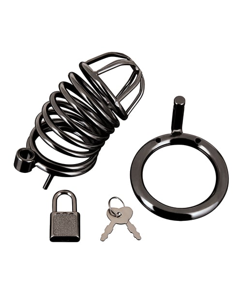 Blue Line - Deluxe Metal Chastity Cage (Black) – product view 4