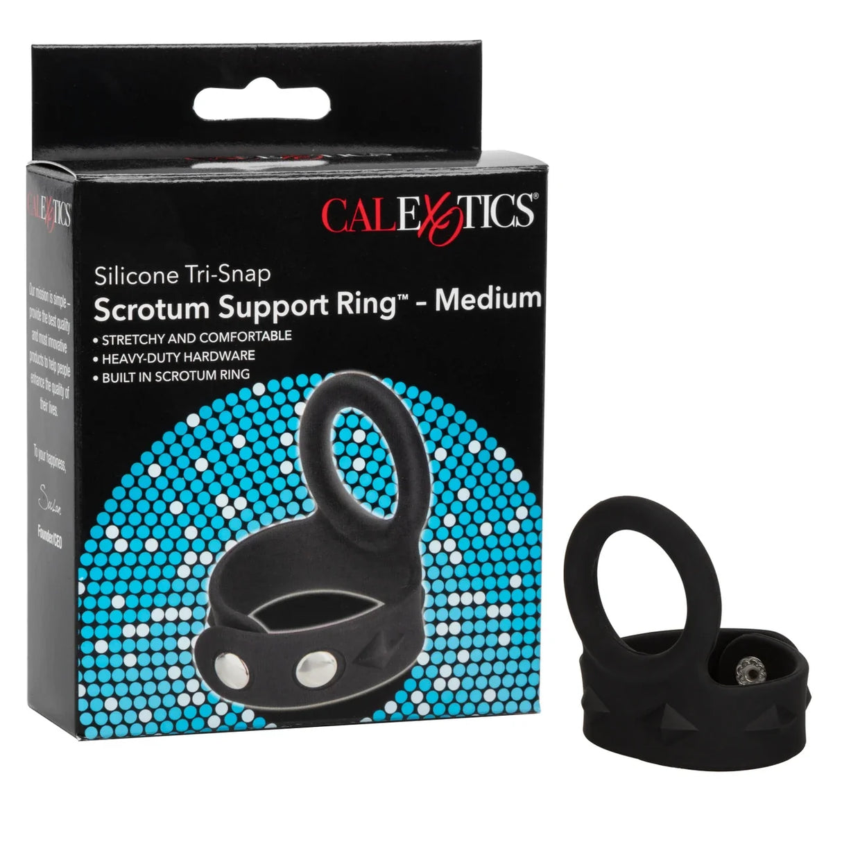 CalExotics - Silicone Tri-Snap Scrotum Support Cock Ring (Black) – product image