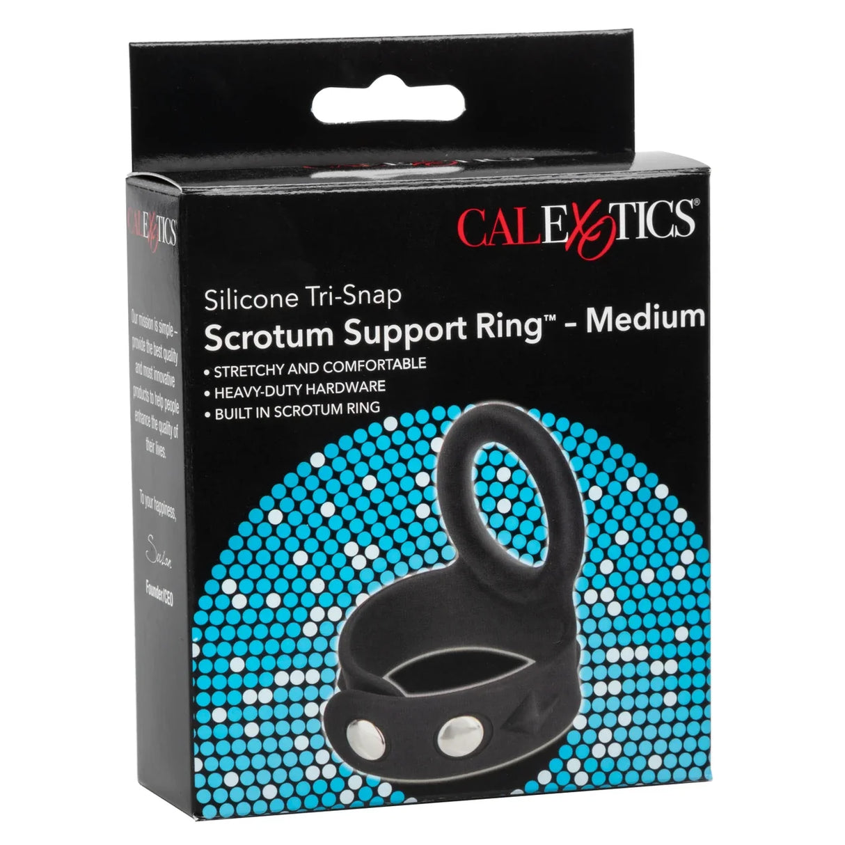 CalExotics - Silicone Tri-Snap Scrotum Support Cock Ring (Black) – product view 3