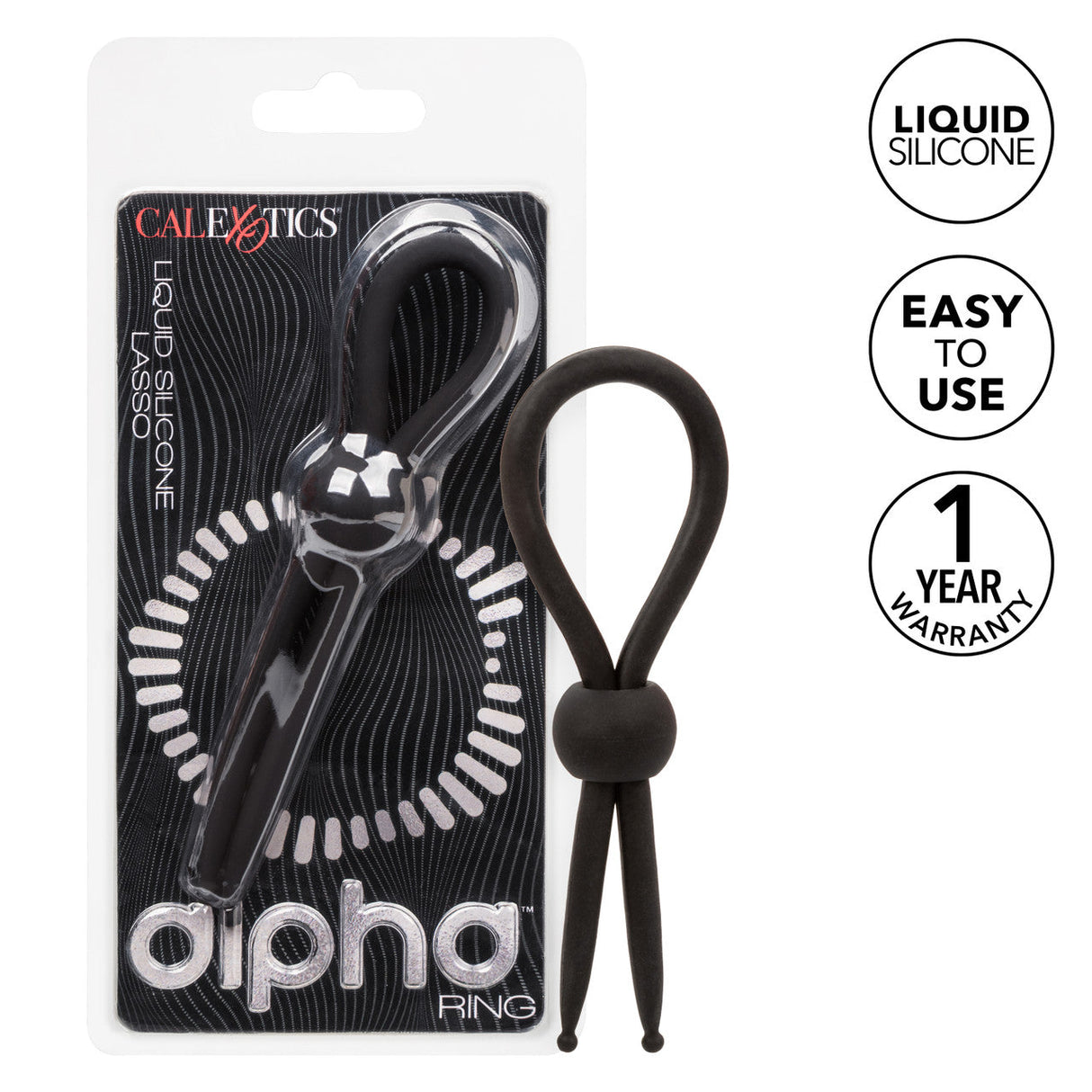 CalExotics - Alpha Liquid Silicone Adjustable Lasso Cock Ring (Black) – product view 6