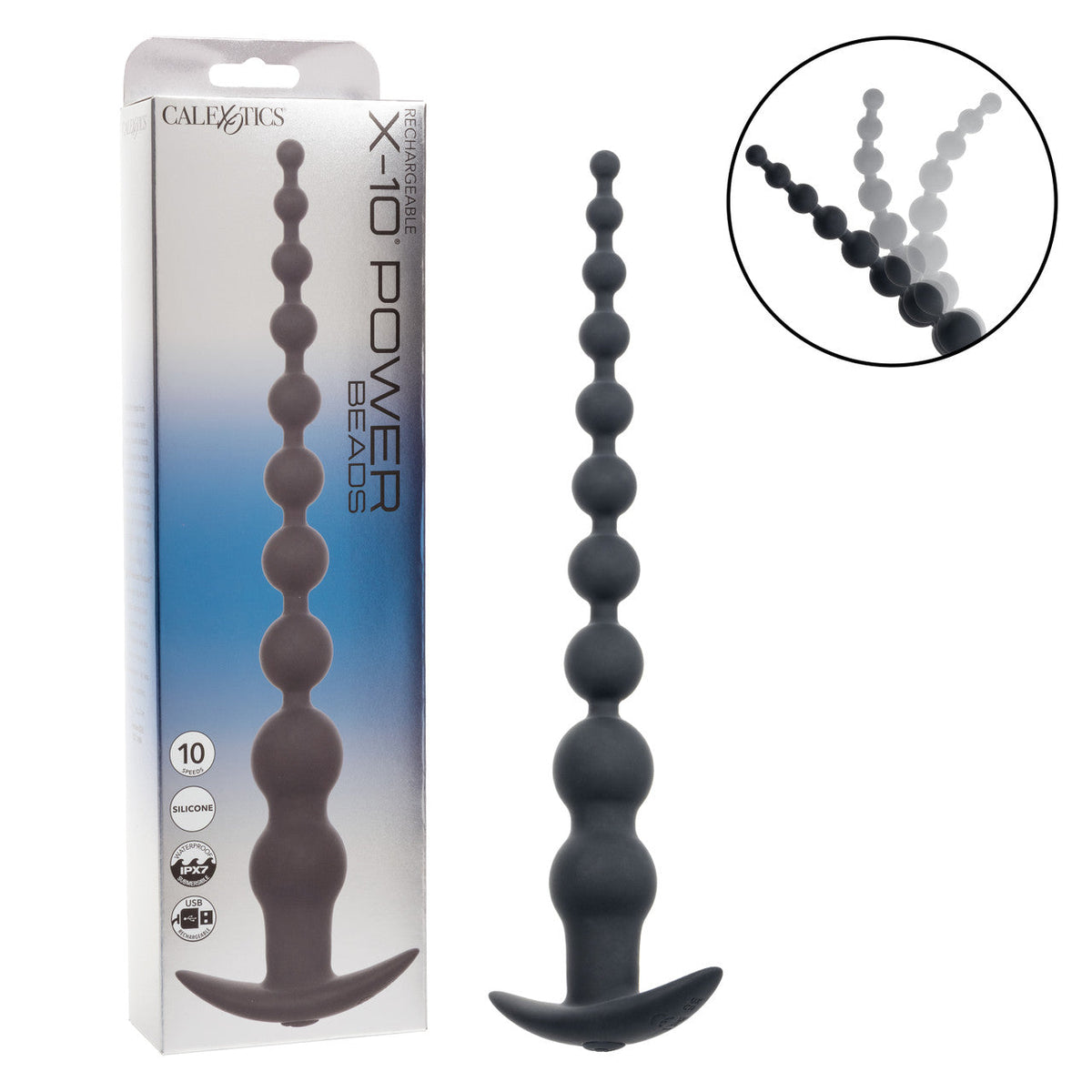 CalExotics - Rechargeable X-10 Extended Vibrating Anal Beads (Black) – product image