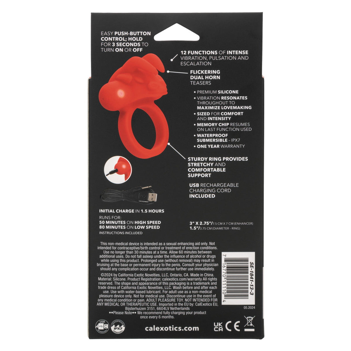 CalExotics - Rechargeable Matador Triple-Stimulation Cock Ring (Red) – product view 5