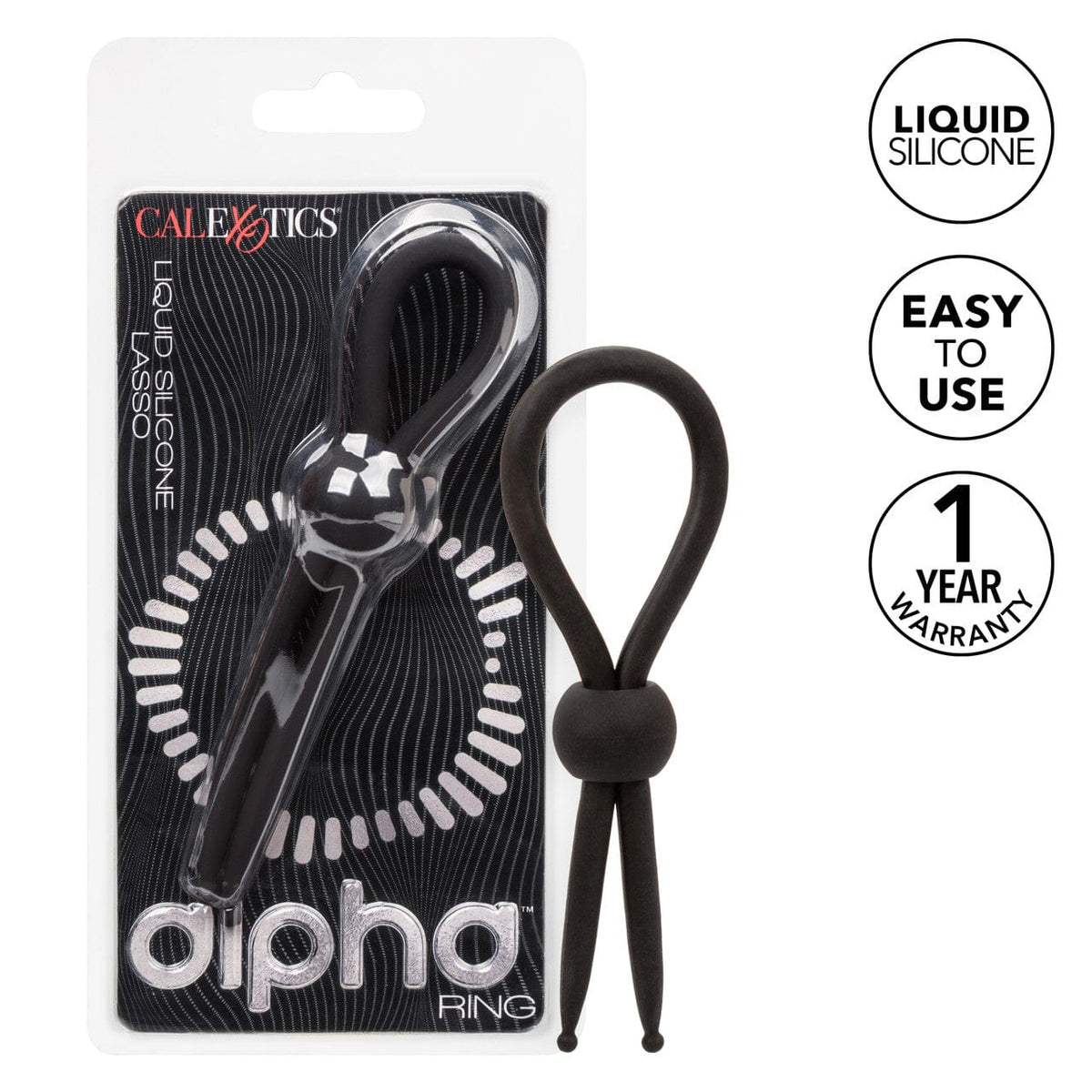 CalExotics - Alpha Liquid Silicone Adjustable Lasso Cock Ring (Black) CE2181 CherryAffairs