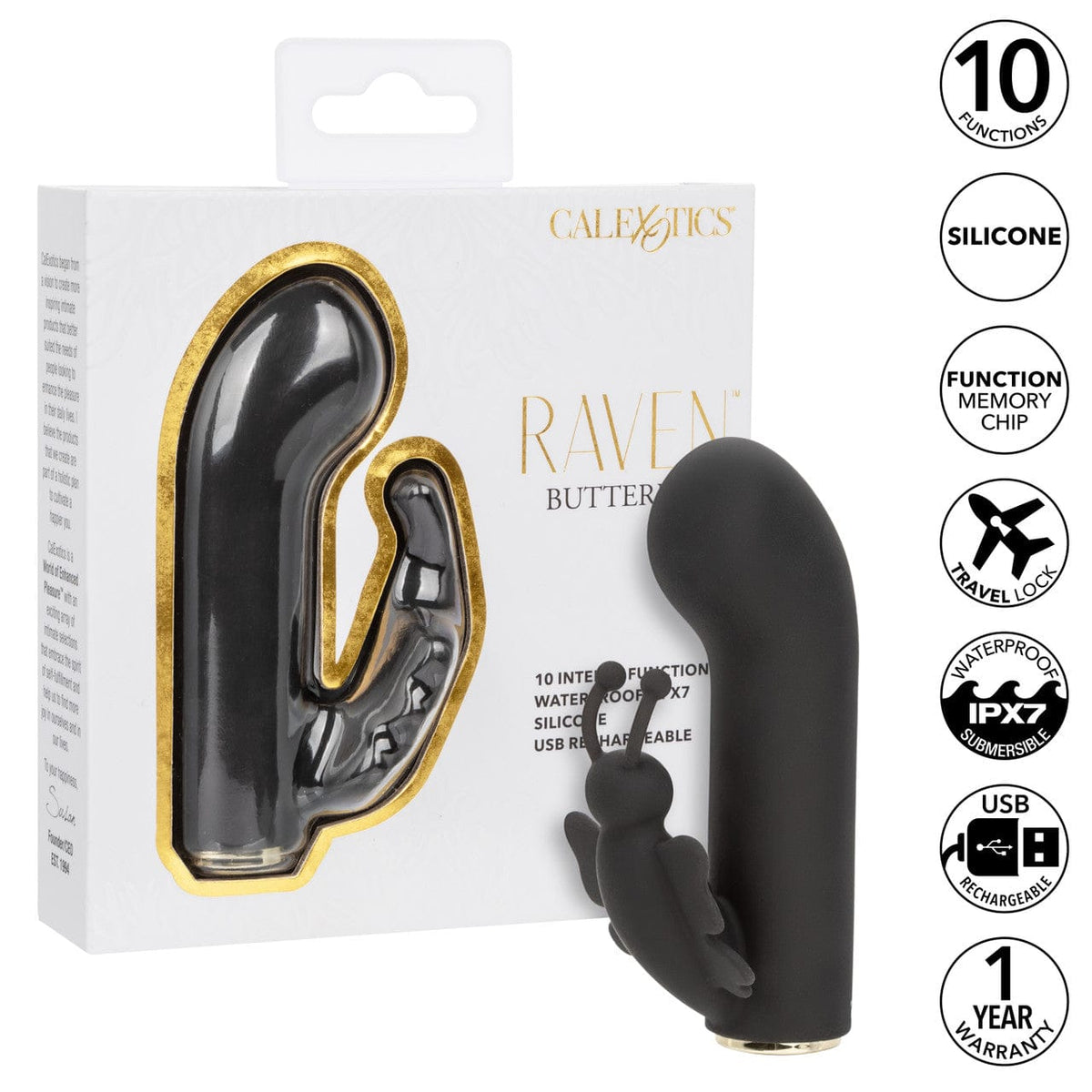 CalExotics - Raven Butterfly Rechargeable Mini Dual Vibrator (Black) CE2192 CherryAffairs