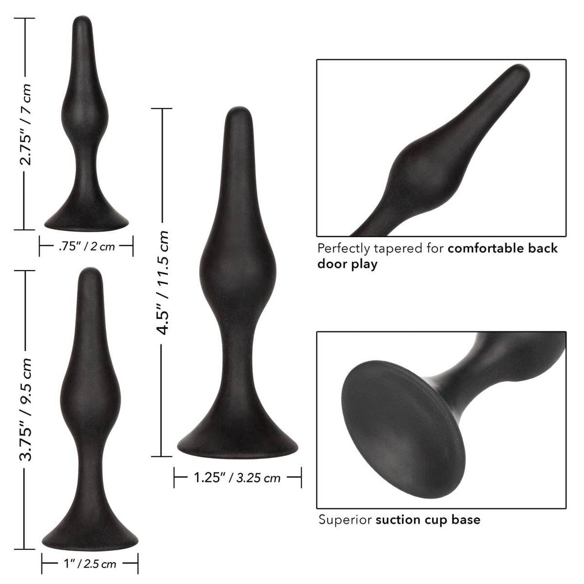 CalExotics - Silicone Graduated Anal Starter Kit with Suction Bases (Black) CE2197 CherryAffairs
