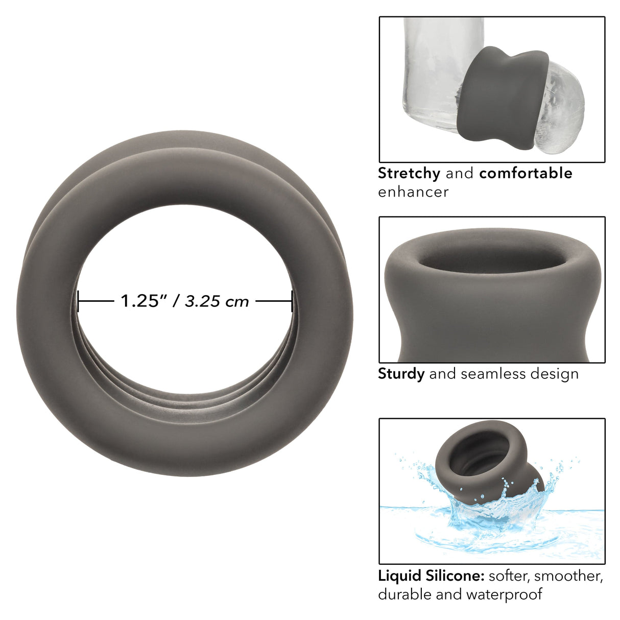 California Exotics - Alpha Liquid Silicone Scrotum Cock Ring (Gray) CE2005 CherryAffairs