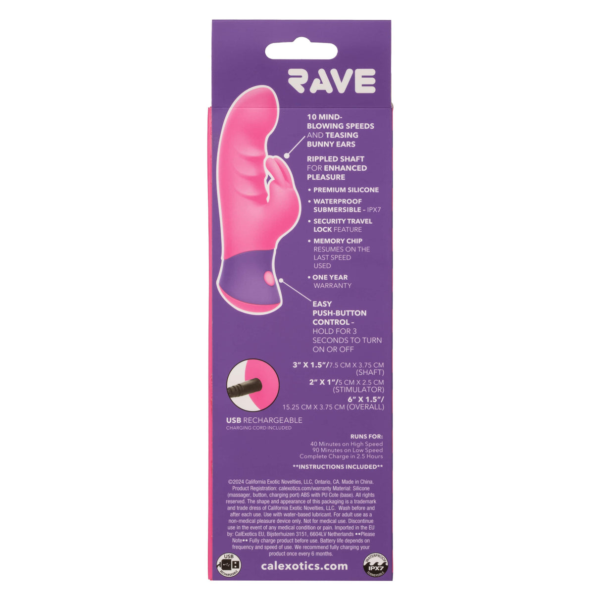 California Exotics - Rave Bunny Rabbit Vibrator (Pink) CE2115 CherryAffairs