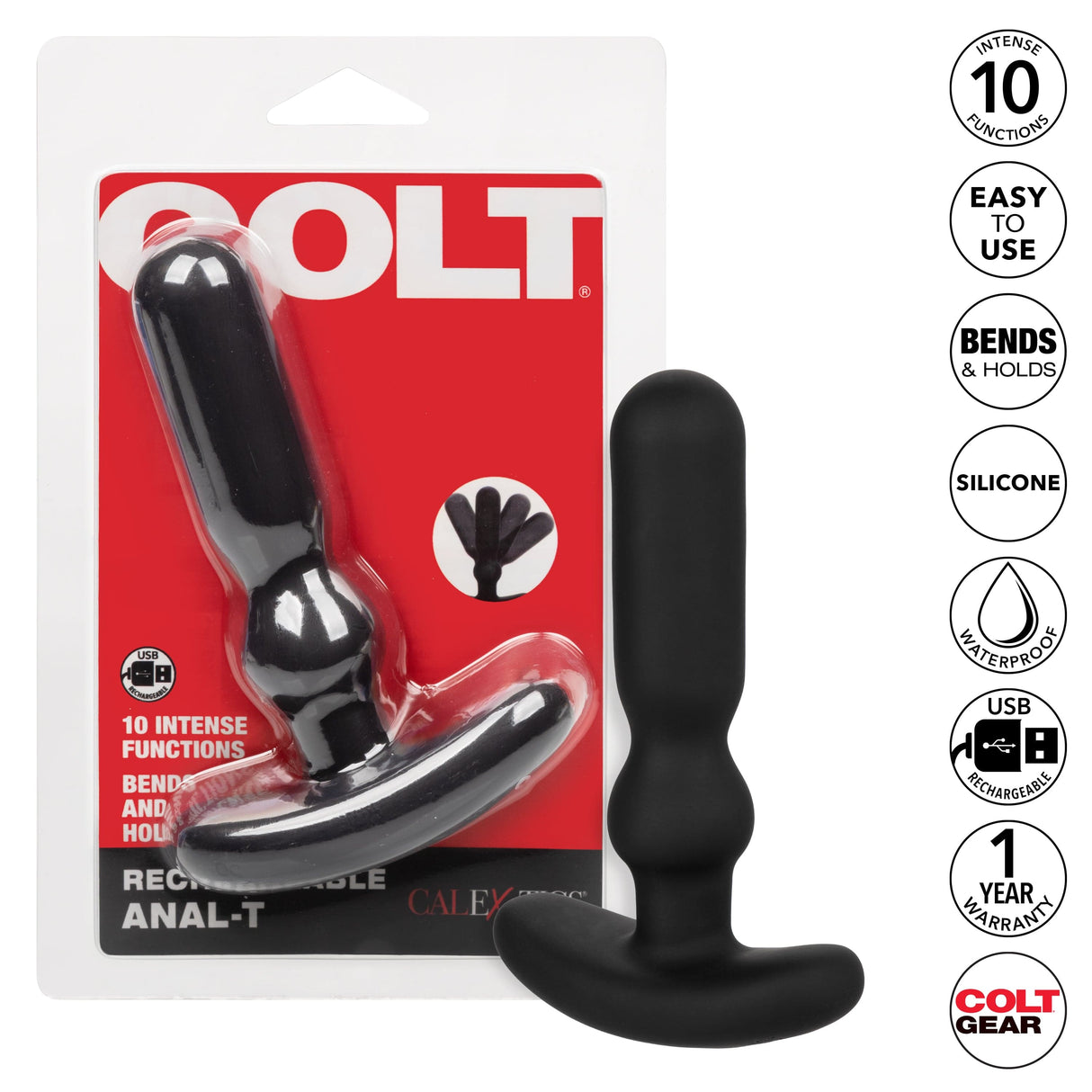 Colt - Rechargeable Anal T Vibrating Anal Plug (Black) CO1039 CherryAffairs