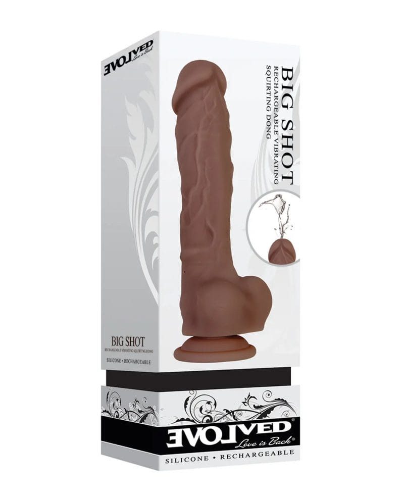 Evolved - Big Shot Rechargeable Realistic Vibrating Squirting Dildo 8" (Brown) EV1082 CherryAffairs