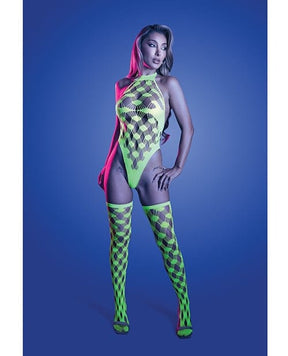 Fantasy Lingerie - Adrenaline Rhinestone Fishnet Teddy Set (Neon Green) FTL1035 CherryAffairs