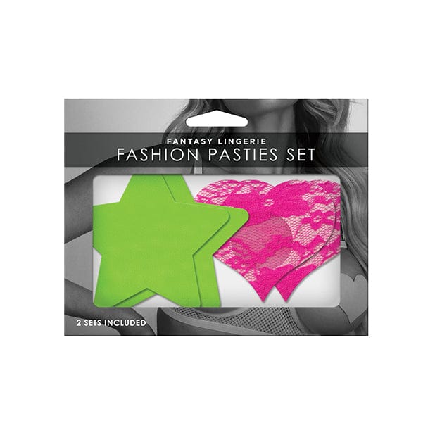 Fantasy Lingerie - Fashion Pasties Set Pack of 2 UV Reactive Neon Lace Pasties  Multi Colour 657447305849 Costumes