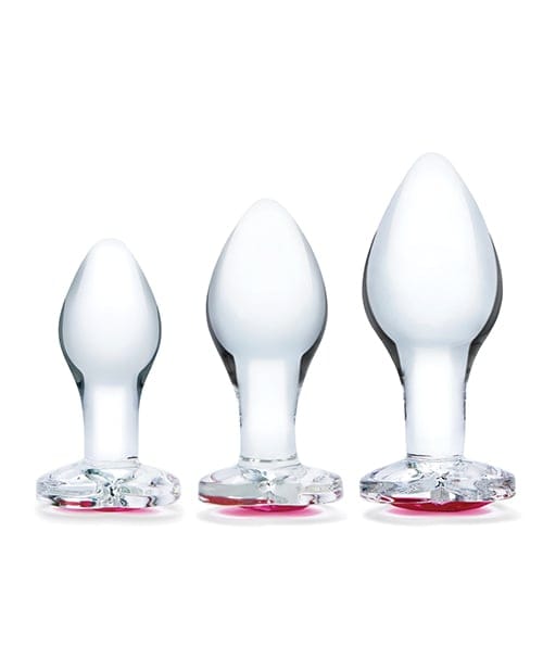 Glas - Heart Jewel Three Piece Glass Anal Plug Training Set (Clear) GL1049 CherryAffairs