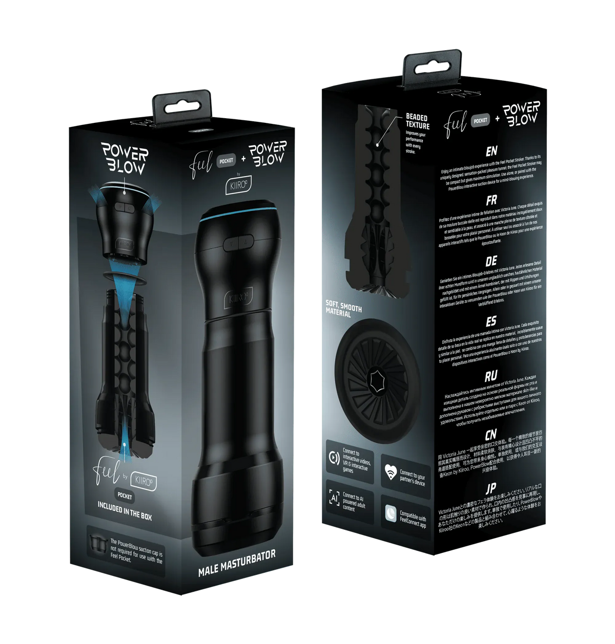 Kiiroo - PowerBlow & Feel Pocket App-Controlled Suction Masturbator Combo (Black) KR1101 CherryAffairs