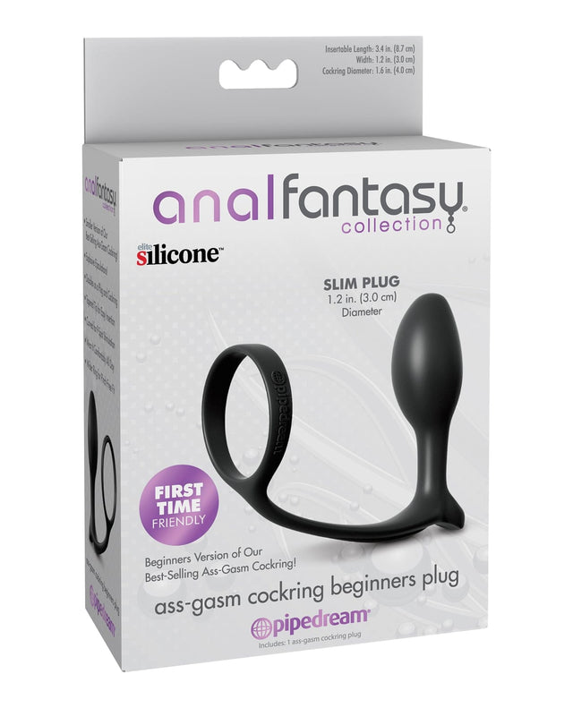 Pipedream - Anal Fantasy Ass-Gasm Beginners Silicone Cock Ring & Anal Plug (Black) PD2051 CherryAffairs