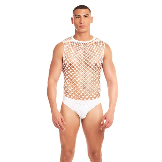 Rene Rofe - Rainbow Party Full Effect Large Mesh Unitard 2 pc Set with Thong (Yellow) RR1647 CherryAffairs